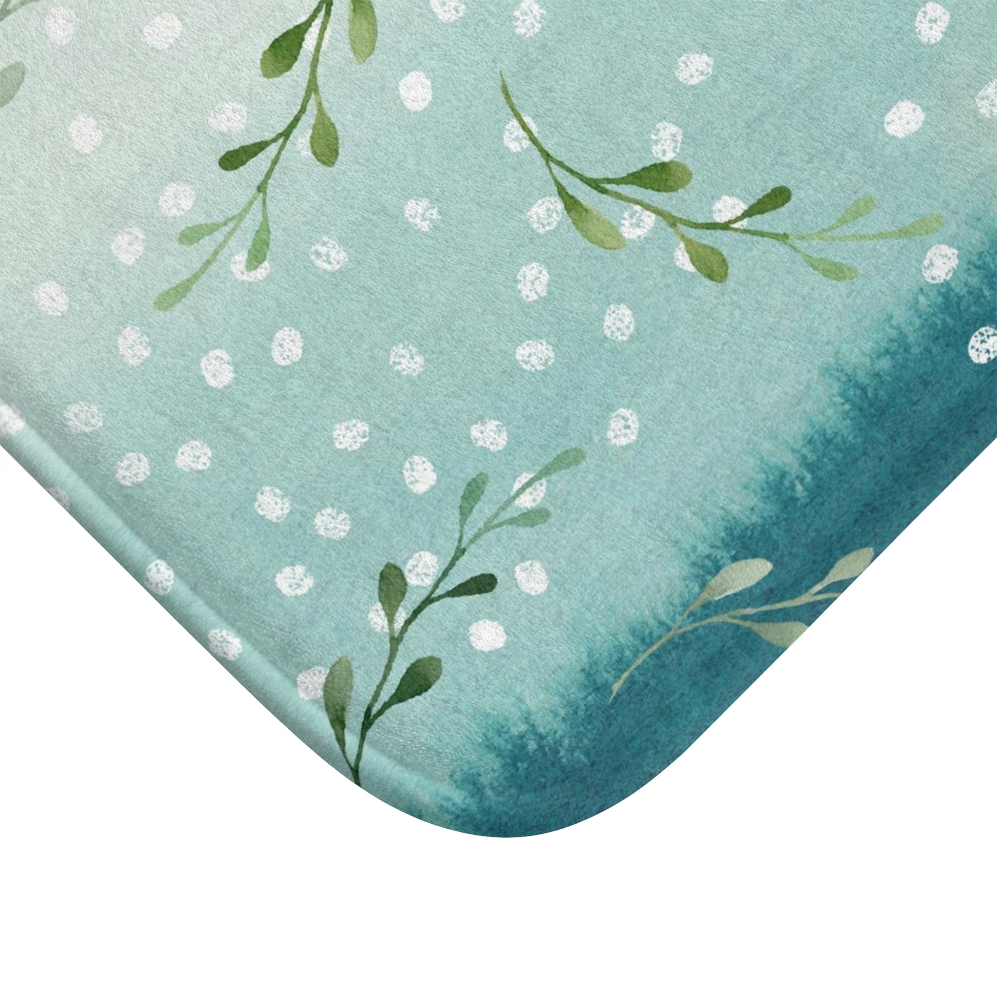 Floral Bath Mat | Teal Mint Green Ombre