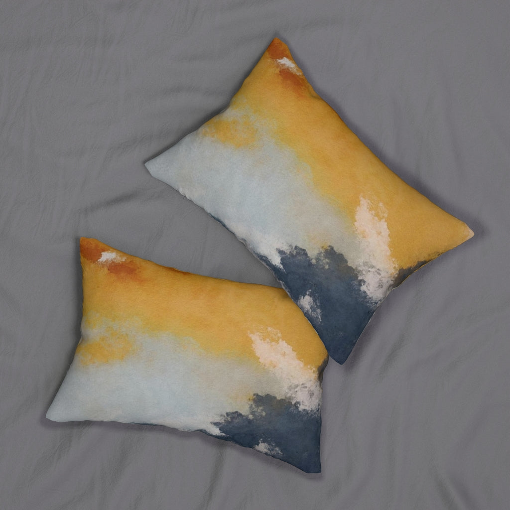 Abstract Boho Lumbar Pillow | Grey Blue Yellow