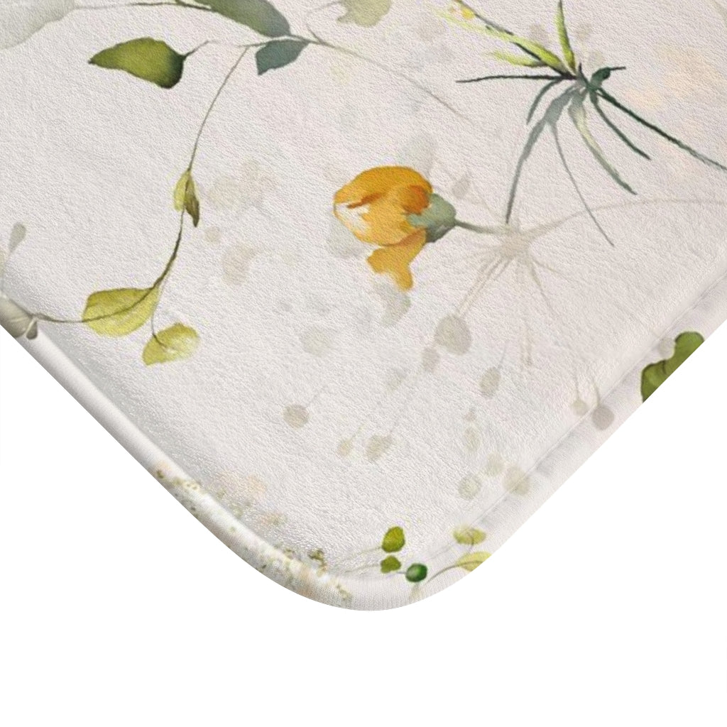 Floral Bath Mat | Beige White Yellow