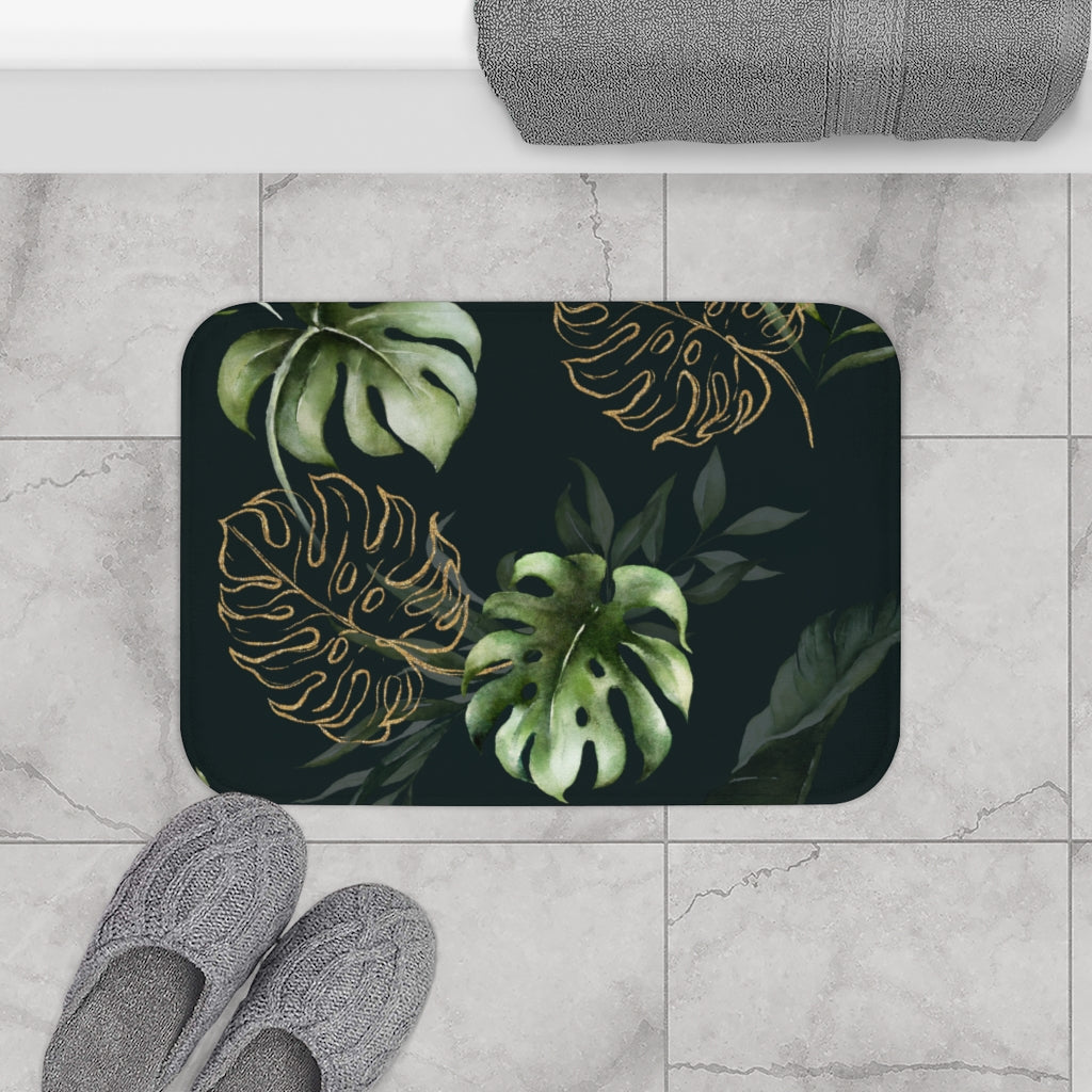 Floral Bath Mat, Monstera Leaves