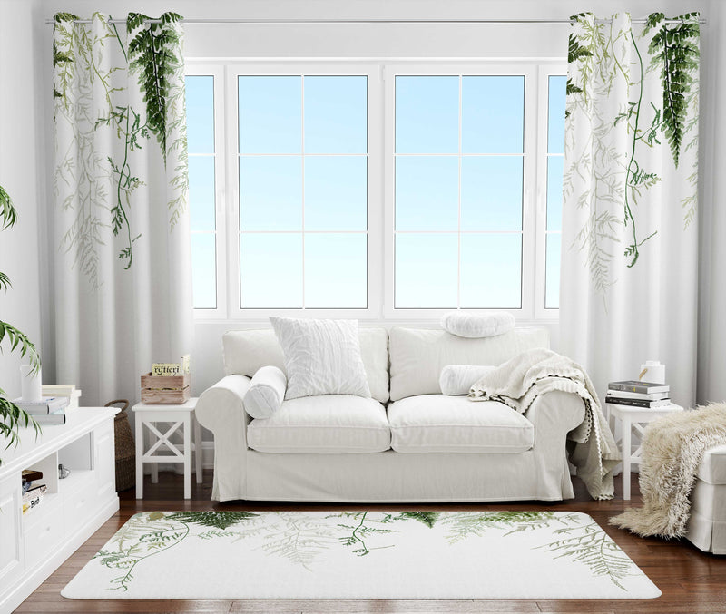 Floral Area Rug | White Green Forest Ferns