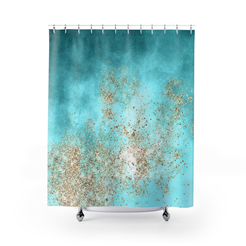 Teal and sale gold shower curtain