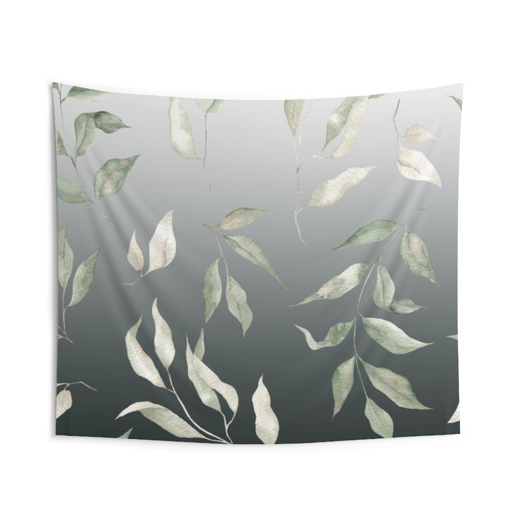 Floral Tapestry | White Black Ombre Green Leaves