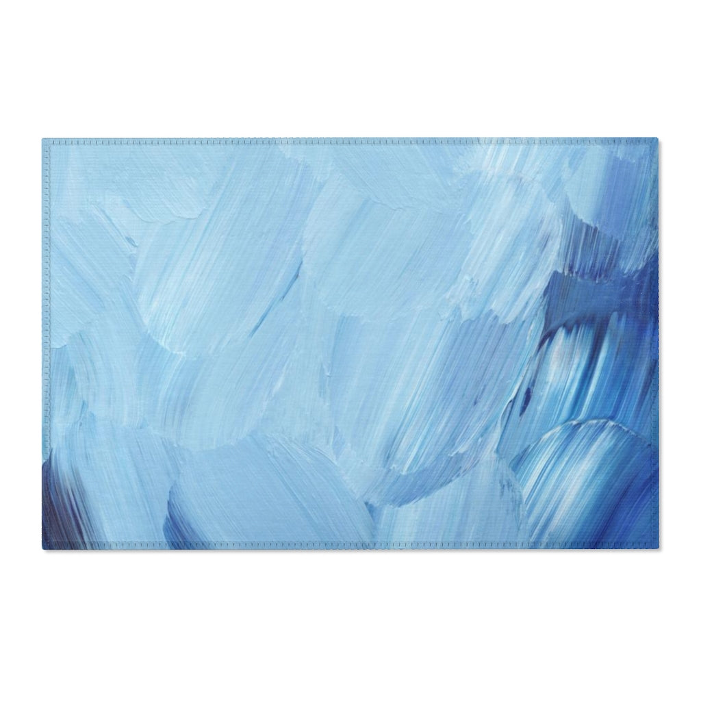 Abstract Area Rug | Pastel Blue White Navy Acrylic