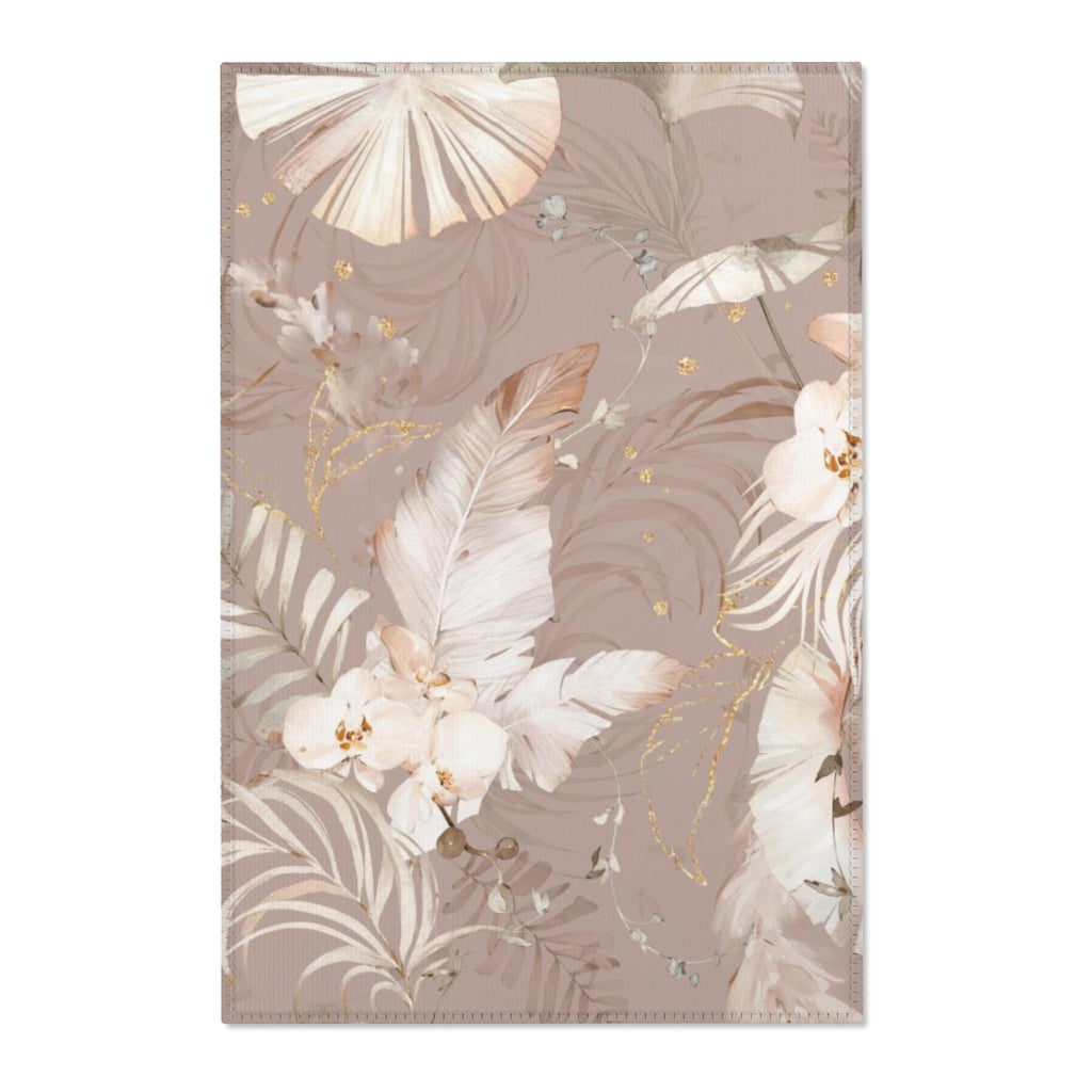 Floral Boho Area Rug | Beige Tropical Orchids