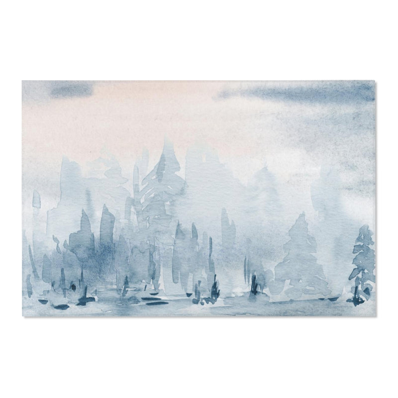 Landscape Area Rug | Watercolor Indigo Blue Forest