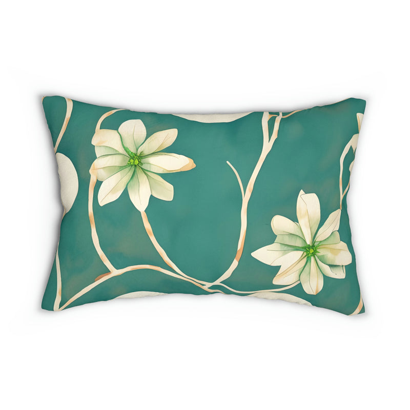 Tropical Lumbar Pillow | Teal Cream Floral