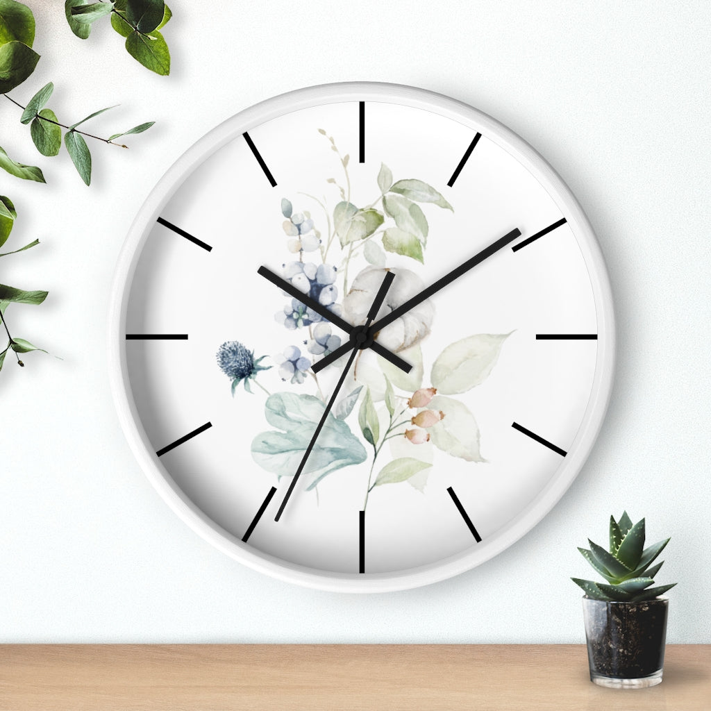 Wood, Floral Wall Clock 10"