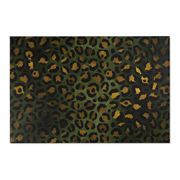Boho Area Rug | Green Brown Gold Leopard