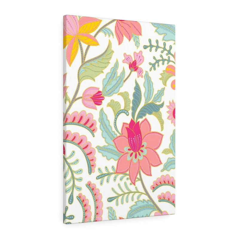 FLORAL WALL CANVAS ART | Teal White Pink Yellow