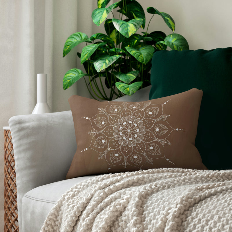 Boho Lumbar Pillow | Earthy Brown Mandala Zen