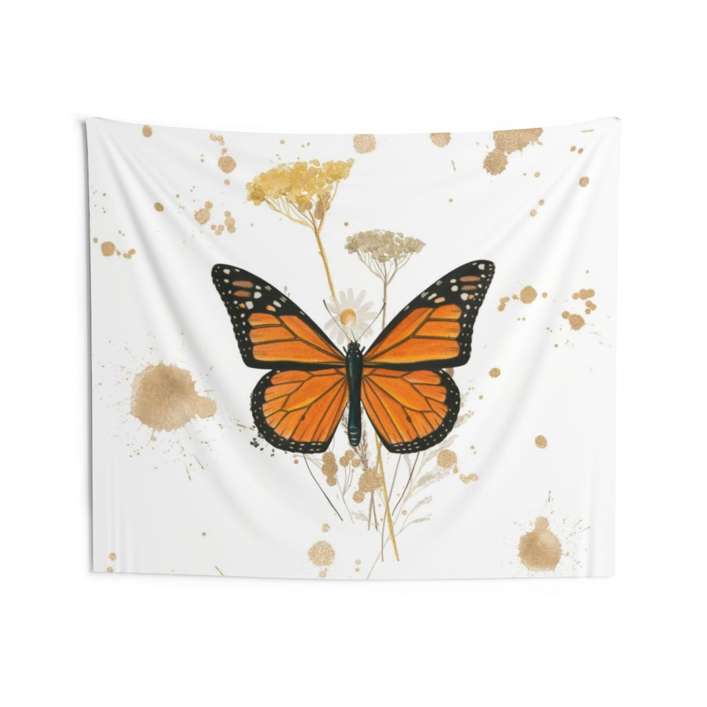 Whimsical Tapestry | White Gold Orange Butterfly