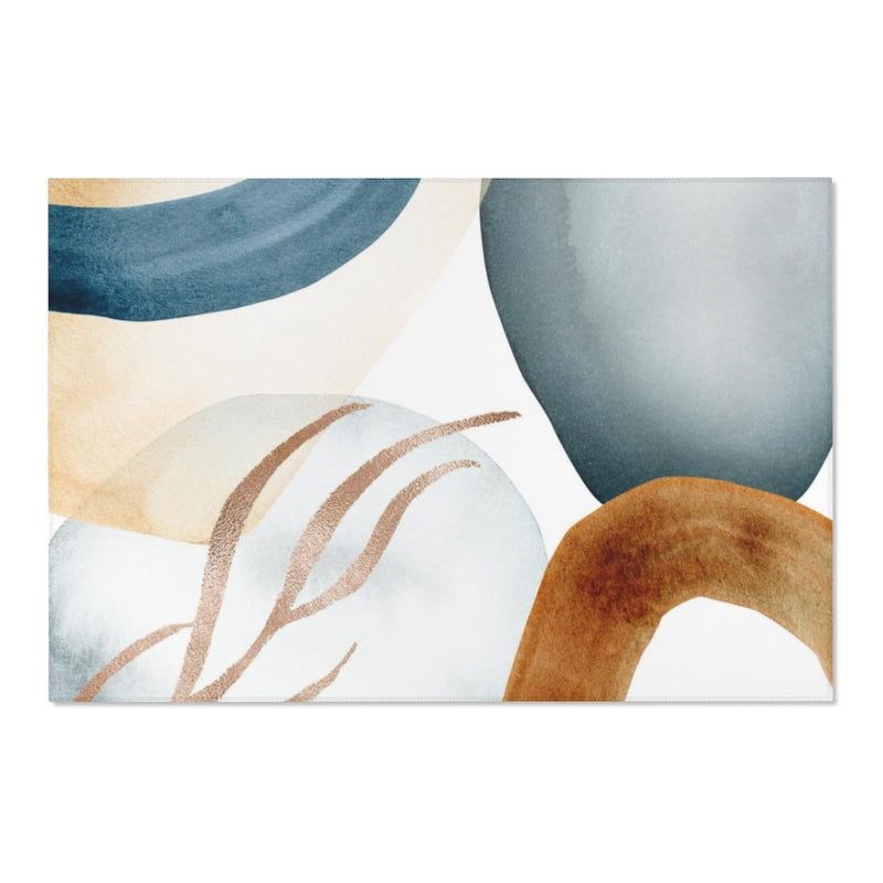 Abstract Area Rug |  White Navy Rust Gold Leaves