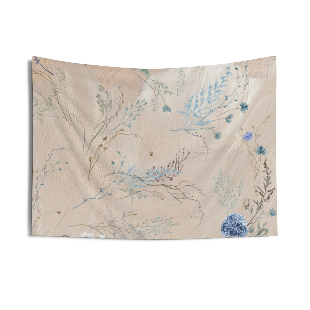 Floral Tapestry | Beige Pastel Blue Spring Flowers