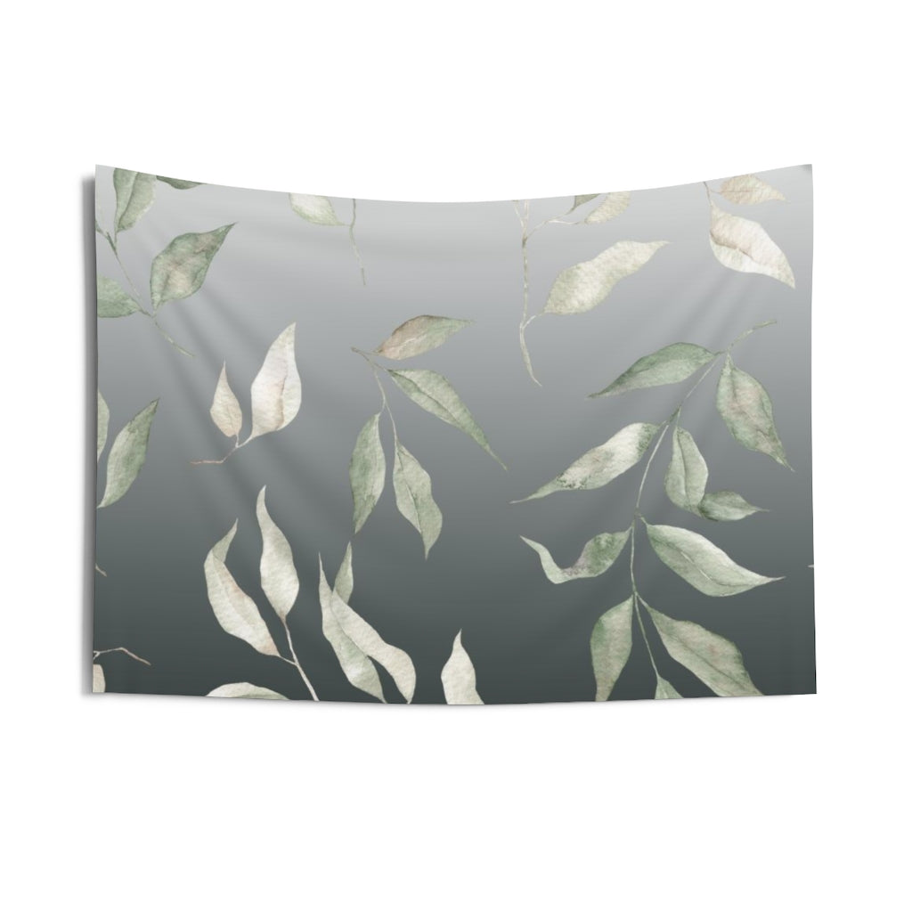 Floral Tapestry | White Black Ombre Green Leaves