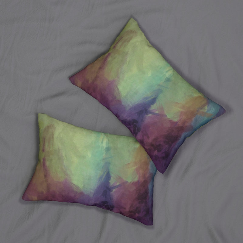 Abstract Boho Lumbar Pillow | Green Purple