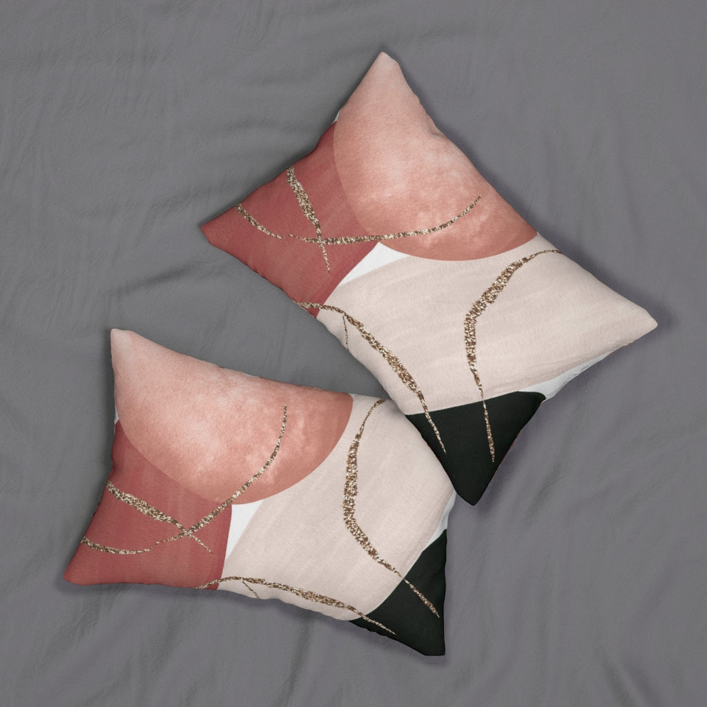 Abstract Boho Lumbar Pillow | Blush Pink Beige Gold