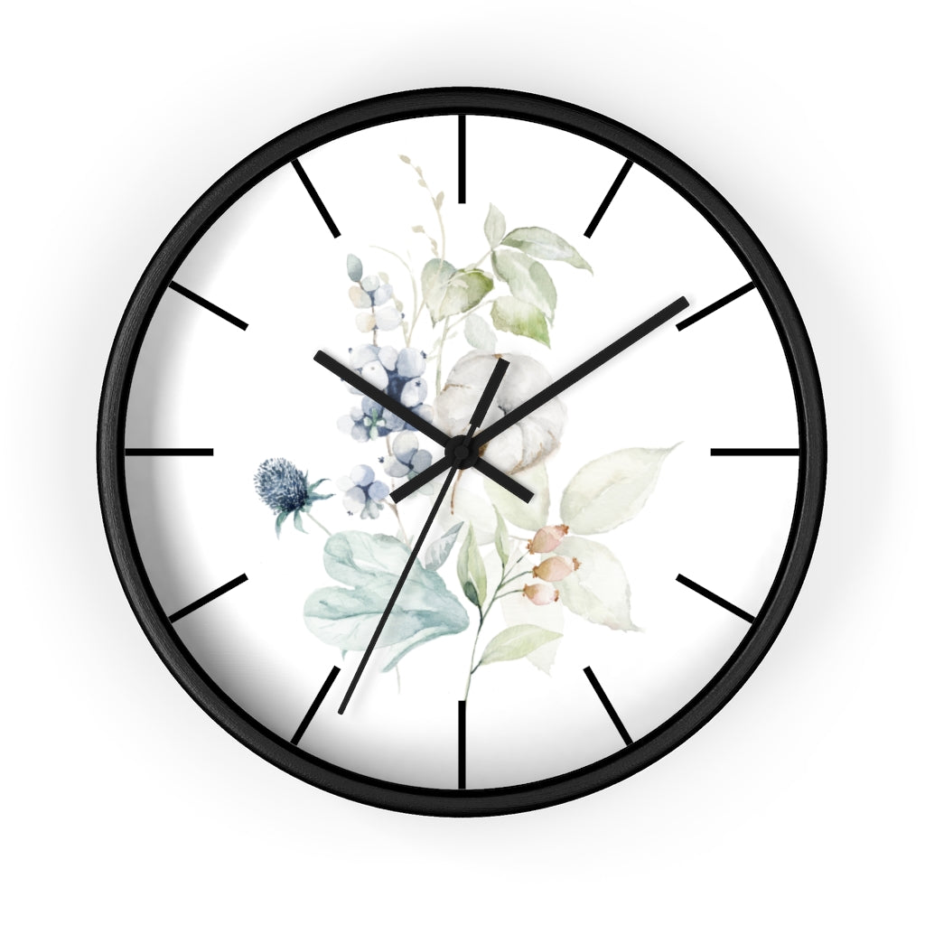 Wood, Floral Wall Clock 10"