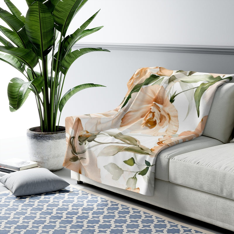 Floral Comfy Blanket | Beige Peonies Sage Leaves