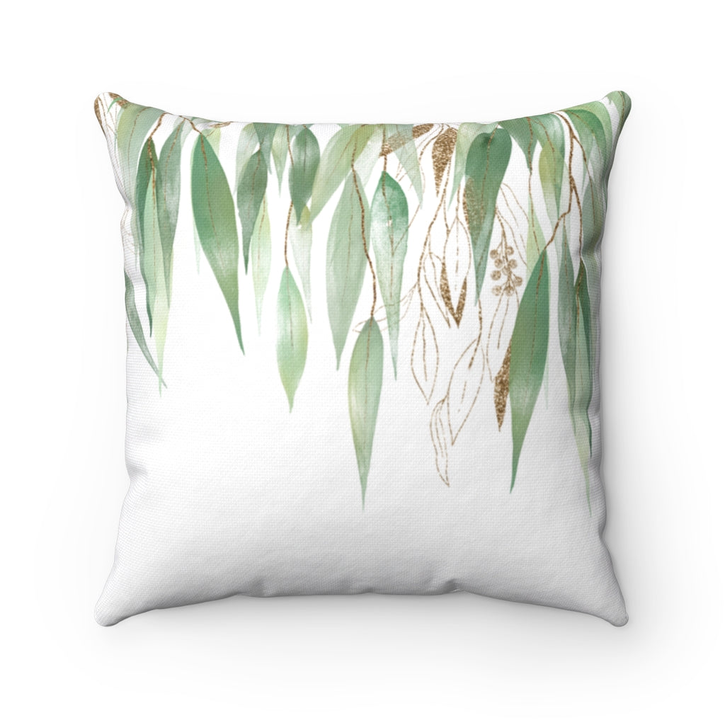 Boho Pillow Cover | Green Gold Leaves