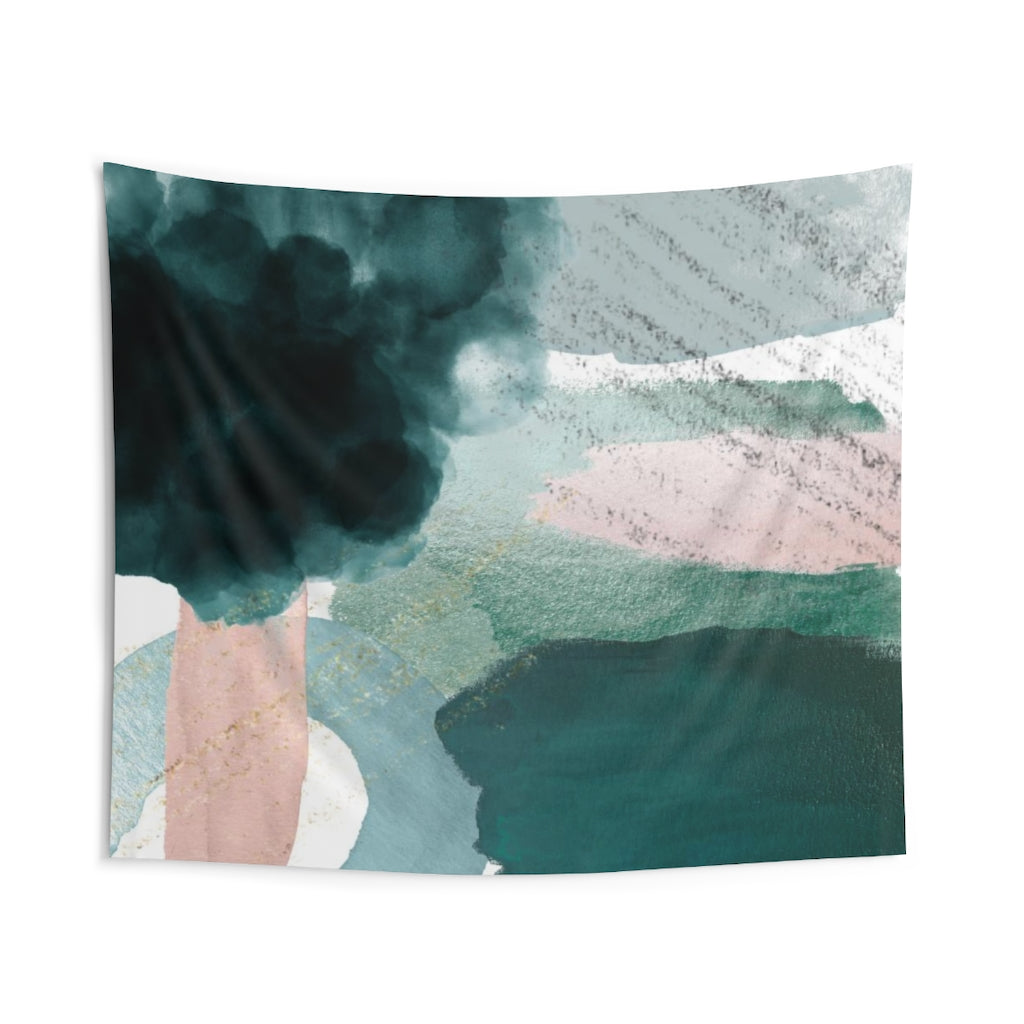 Abstract Tapestry | Green Blush Pink White