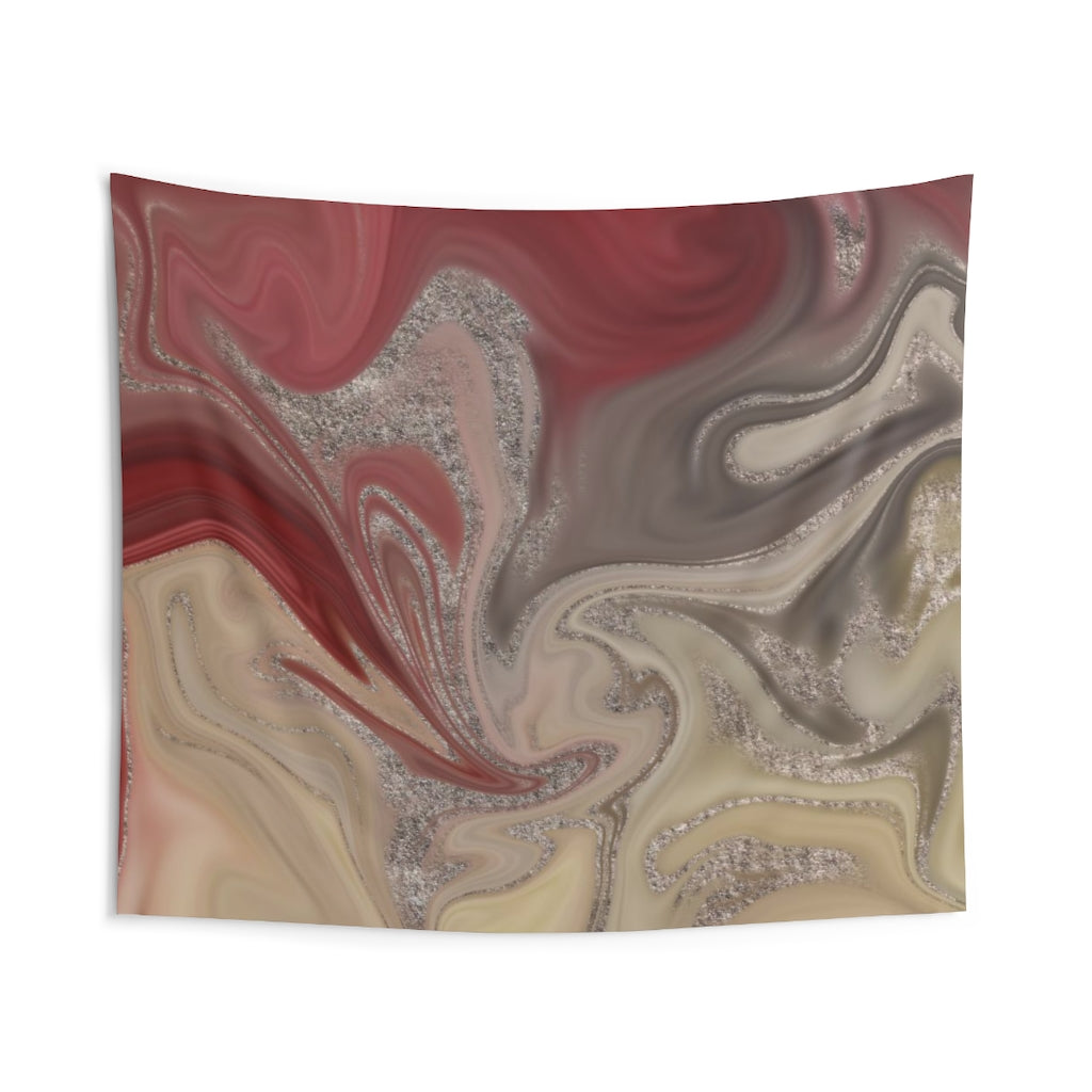 Abstract Tapestry | Red Beige Silver