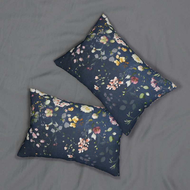Floral Lumbar Pillow | Navy Blue Wild Flowers Botanical