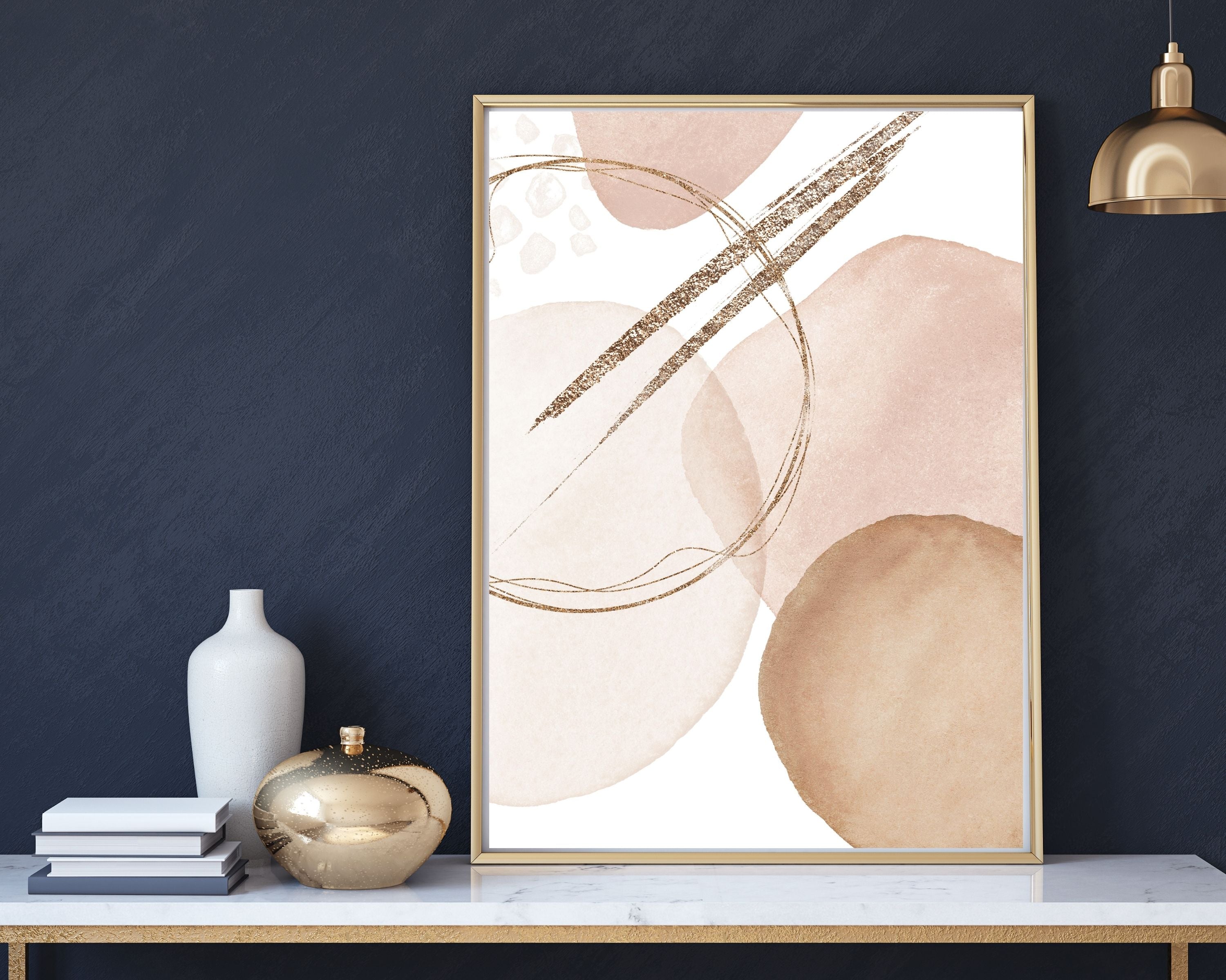 Abstract Boho Art Prints | Beige Rose Gold