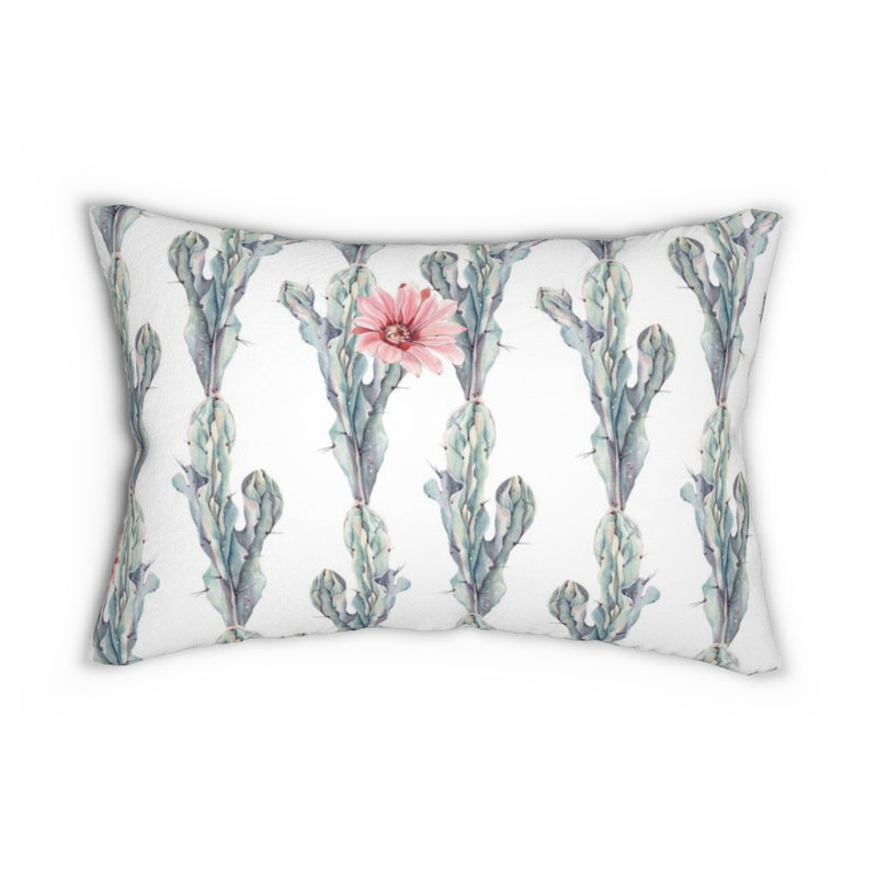 Floral Boho Lumbar Pillow | White Green Pink Cactus