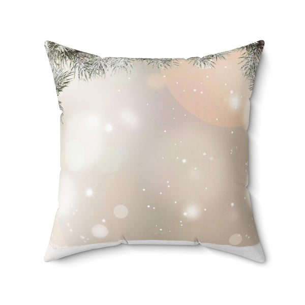 Christmas Boho Square Pillow Cover | Beige White Snowy Pine Leaves