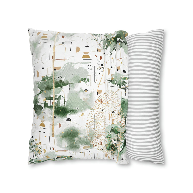 Abstract Boho Pillow Cover | Green White Ombre Beige