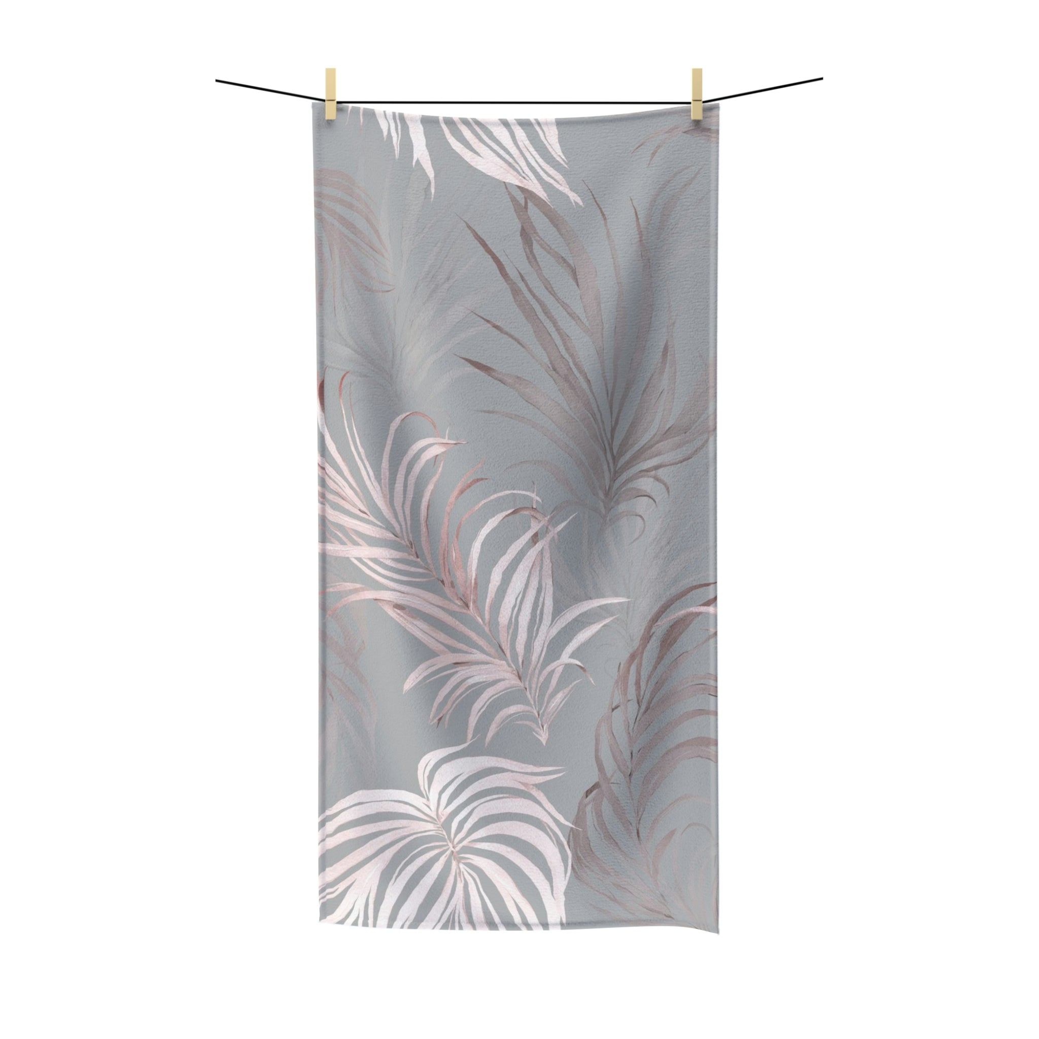 Boho Bath Towel | Gray Blush Pink Wild Palm Leaves