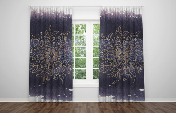 Abstract Window Curtains | Purple Ombre Beige Mandala