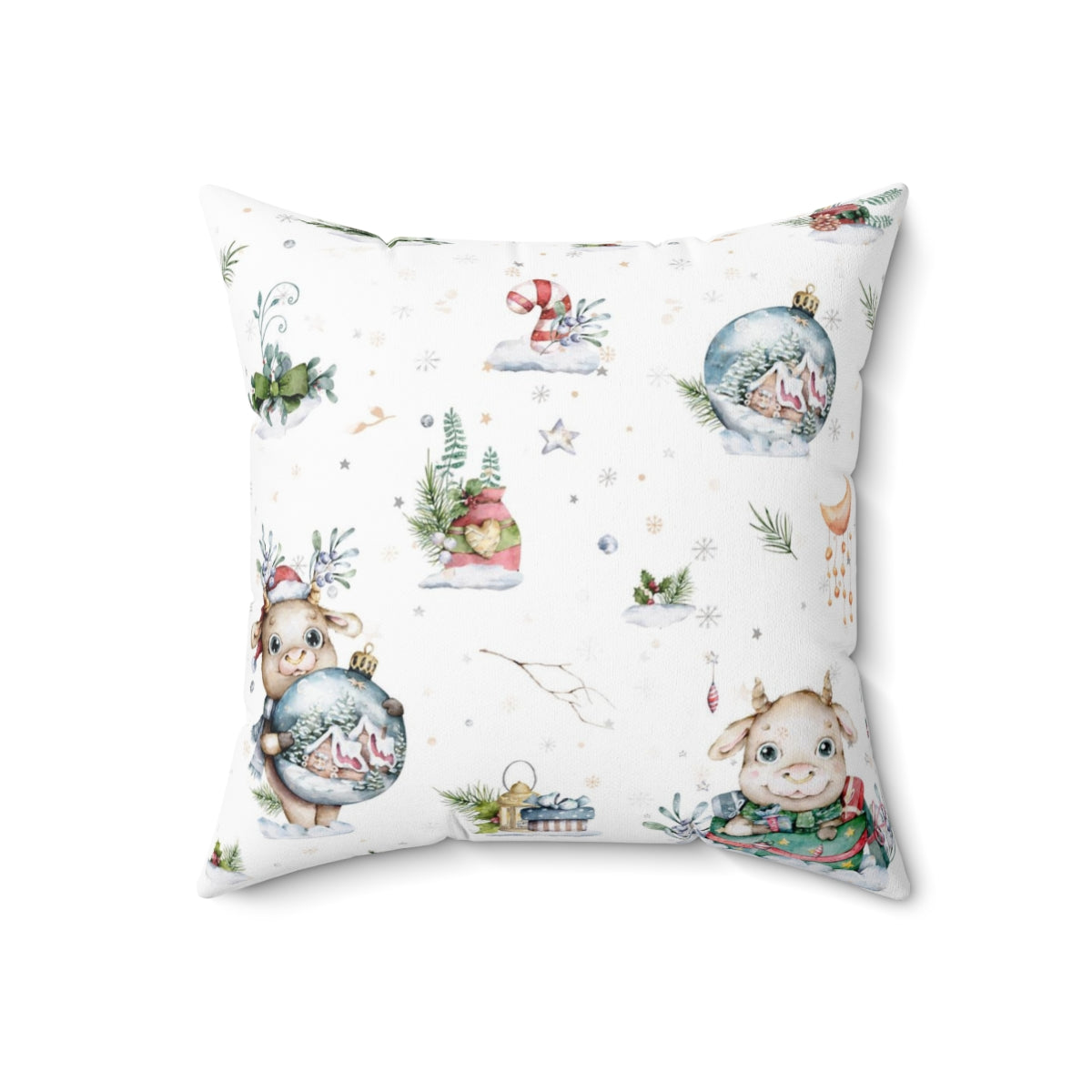 Christmas Square Pillow Cover | White Winter Baby Pigs