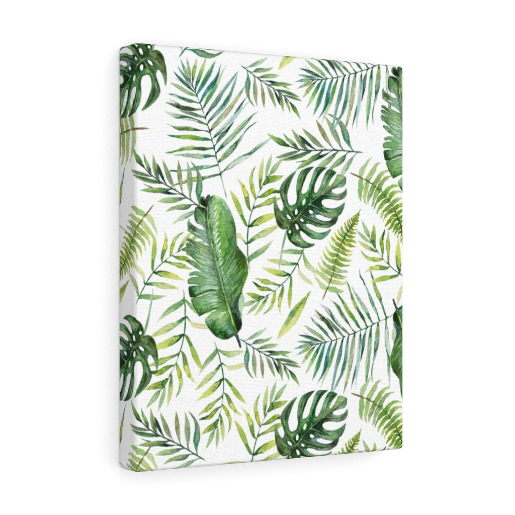 FLORAL CANVAS ART | White Green Yellow Jungle Leaves