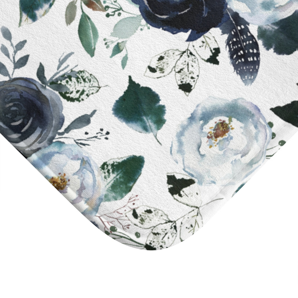 Floral | Bohemian Bath Mat | Blue Roses