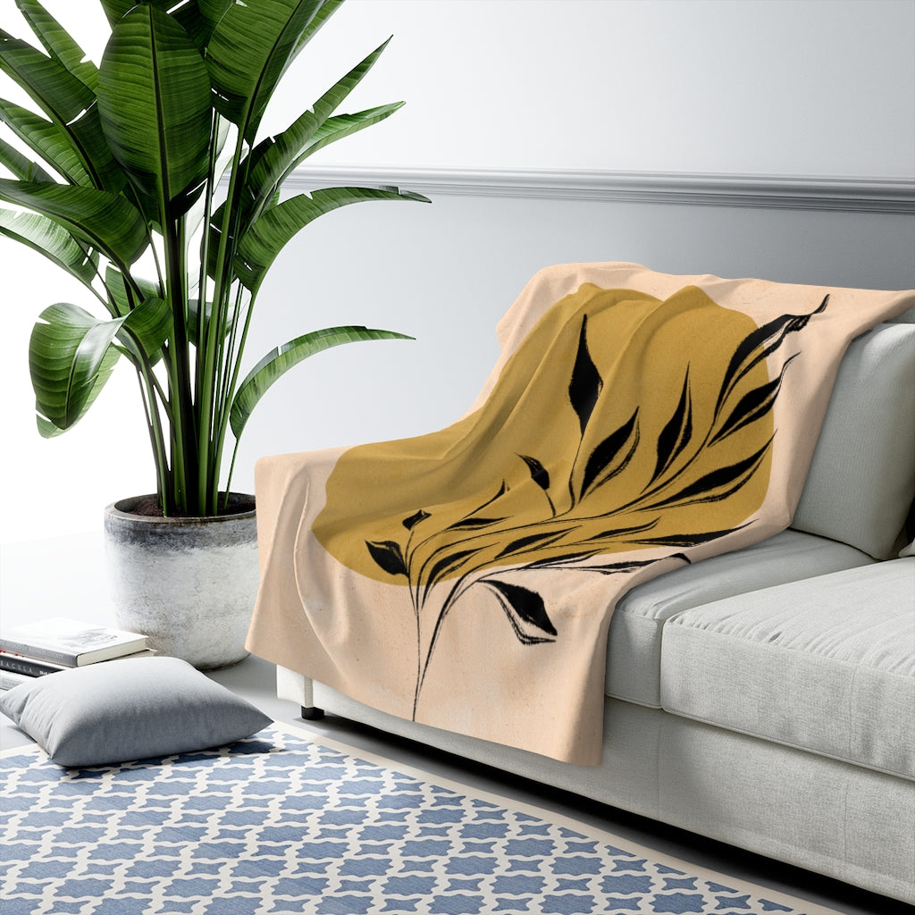 Black Leaves, Golden Sun, Desert Terracotta Southwestern Floral Blankets