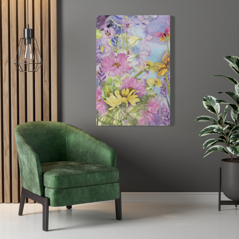 FLORAL WALL CANVAS ART | Purple Pink Yellow