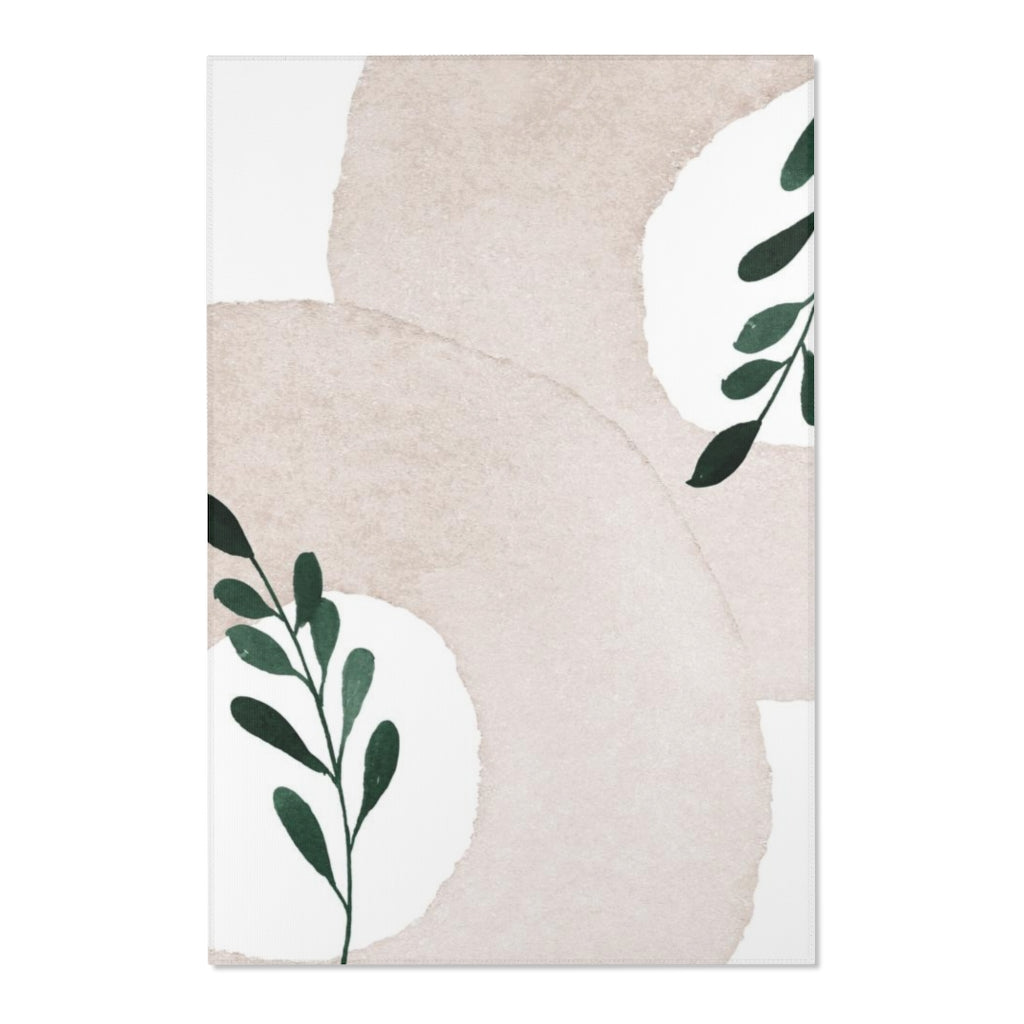 Floral Area Rug | Beige White Cream Green Leaves