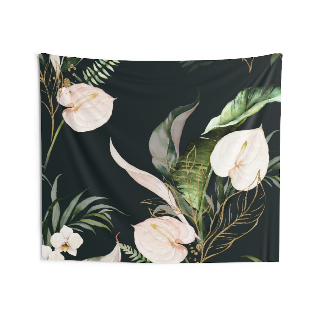 Floral Tapestry | Black Cream Green Orchids