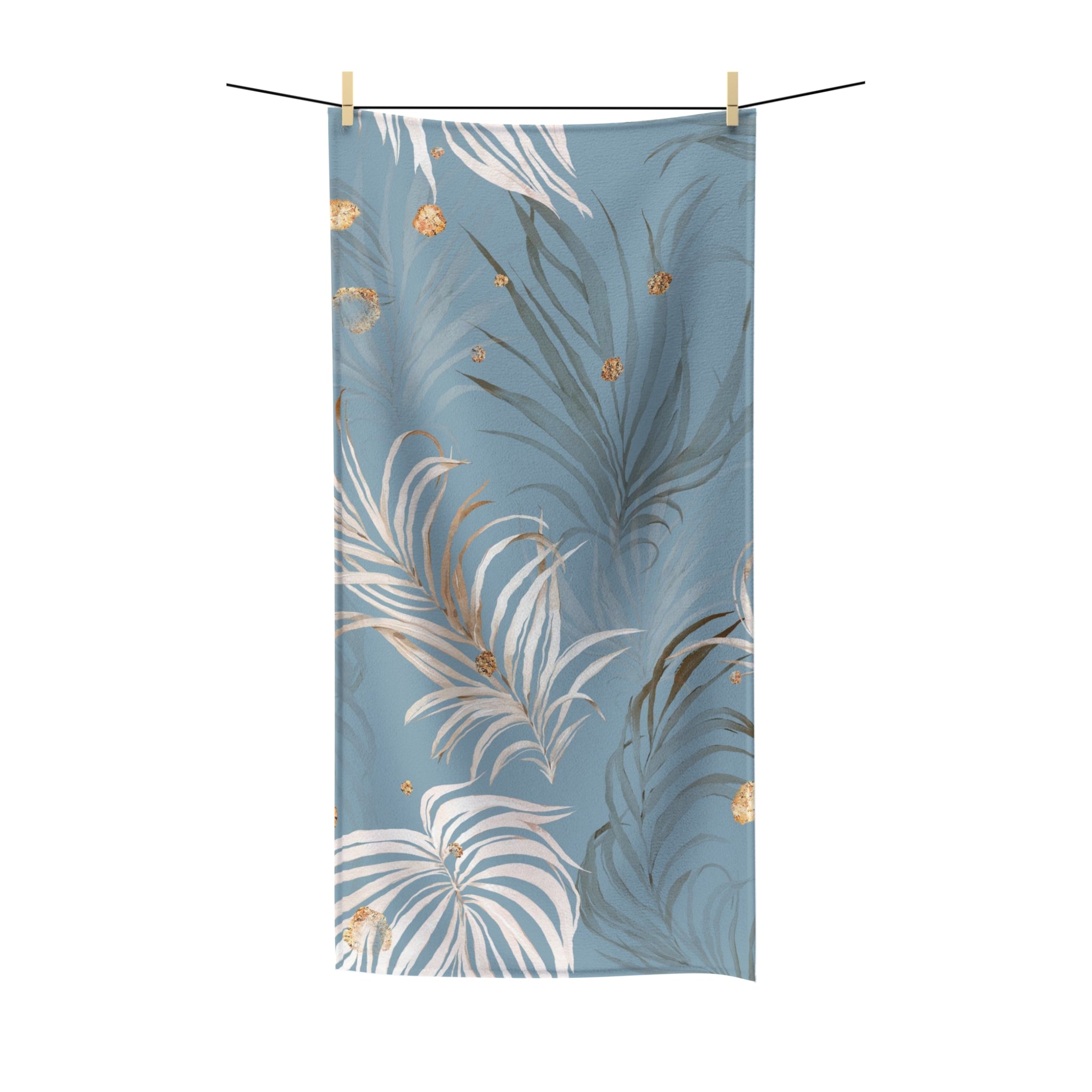 Boho Floral Bath Towel | Blue Beige, Ivory Palm Leaves