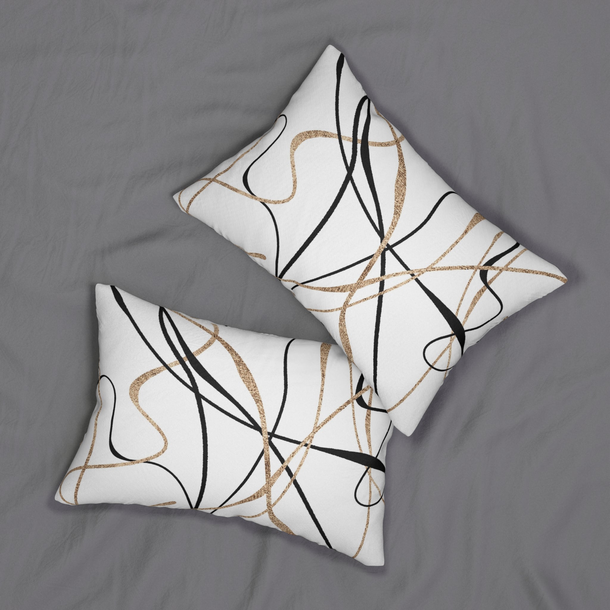 Abstract Lumbar Pillow | White Black Non Foil Gold Beige