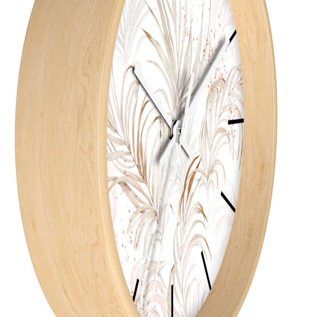 Floral 10" Wood Wall Clock | White Beige Leaves