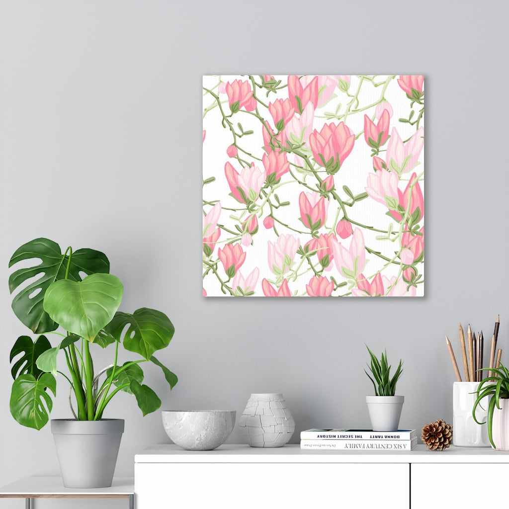 FLORAL CANVAS ART | White Pink Green