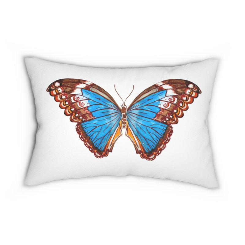 Whimsical Boho Lumbar Pillow | Rust Brown Blue Butterfly
