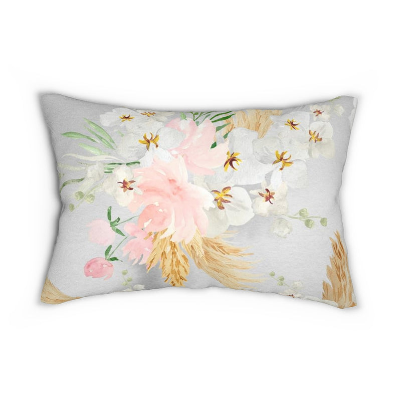 Floral Boho Lumbar Pillow | Grey Blush Pink Beige