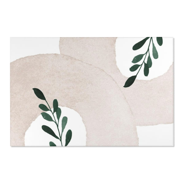 Floral Area Rug | Beige White Cream Green Leaves