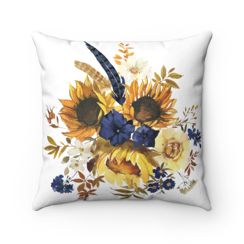 Floral Boho Pillow Cover | Yellow Sunflowers Navy White