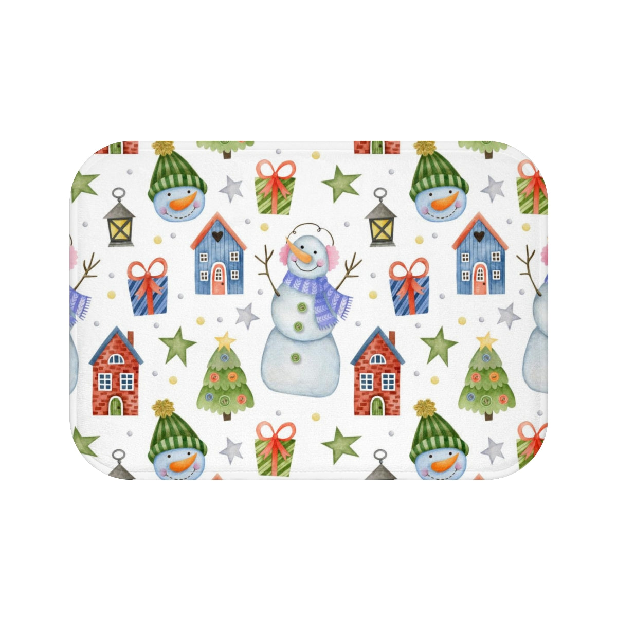 Christmas Bath Mat | White Christmas Trees and Gifts