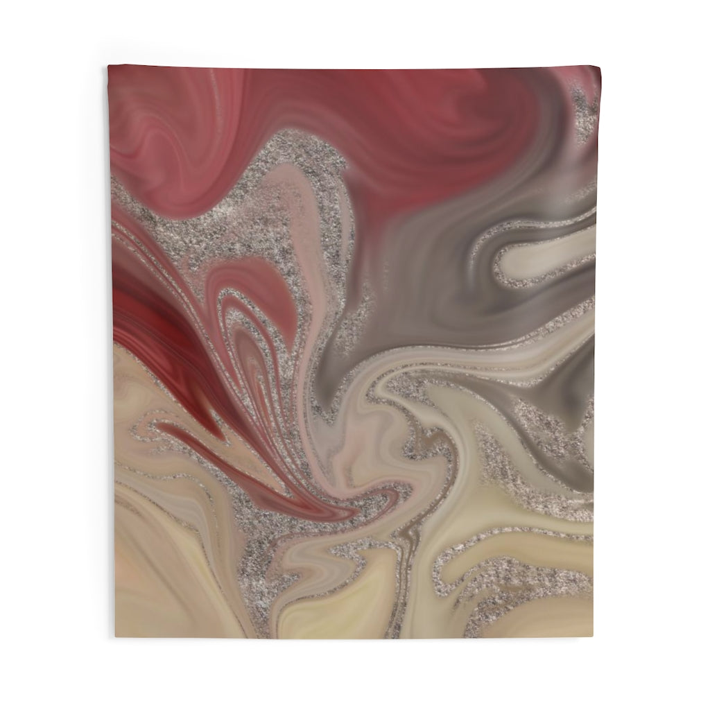 Abstract Tapestry | Red Beige Silver